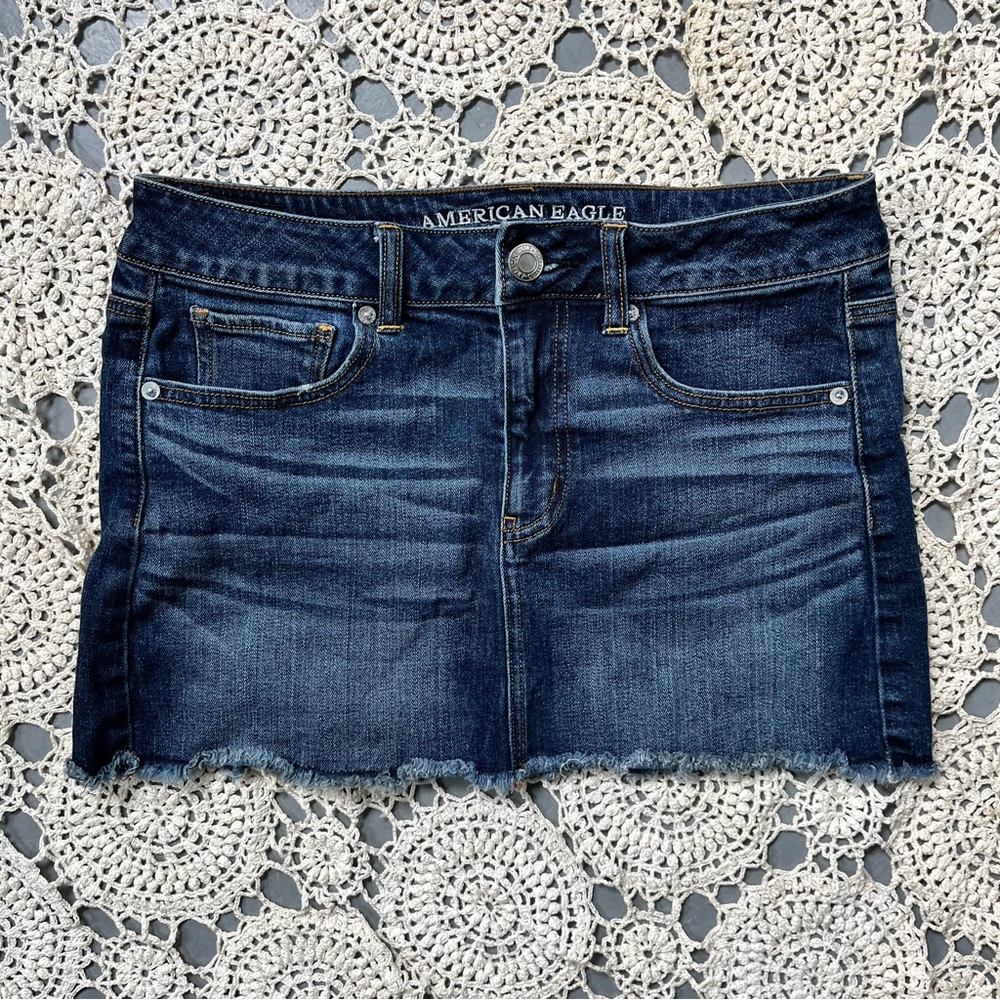 American Eagle Outfitters Denim Micro Mini Skirt Whiskering Size 6